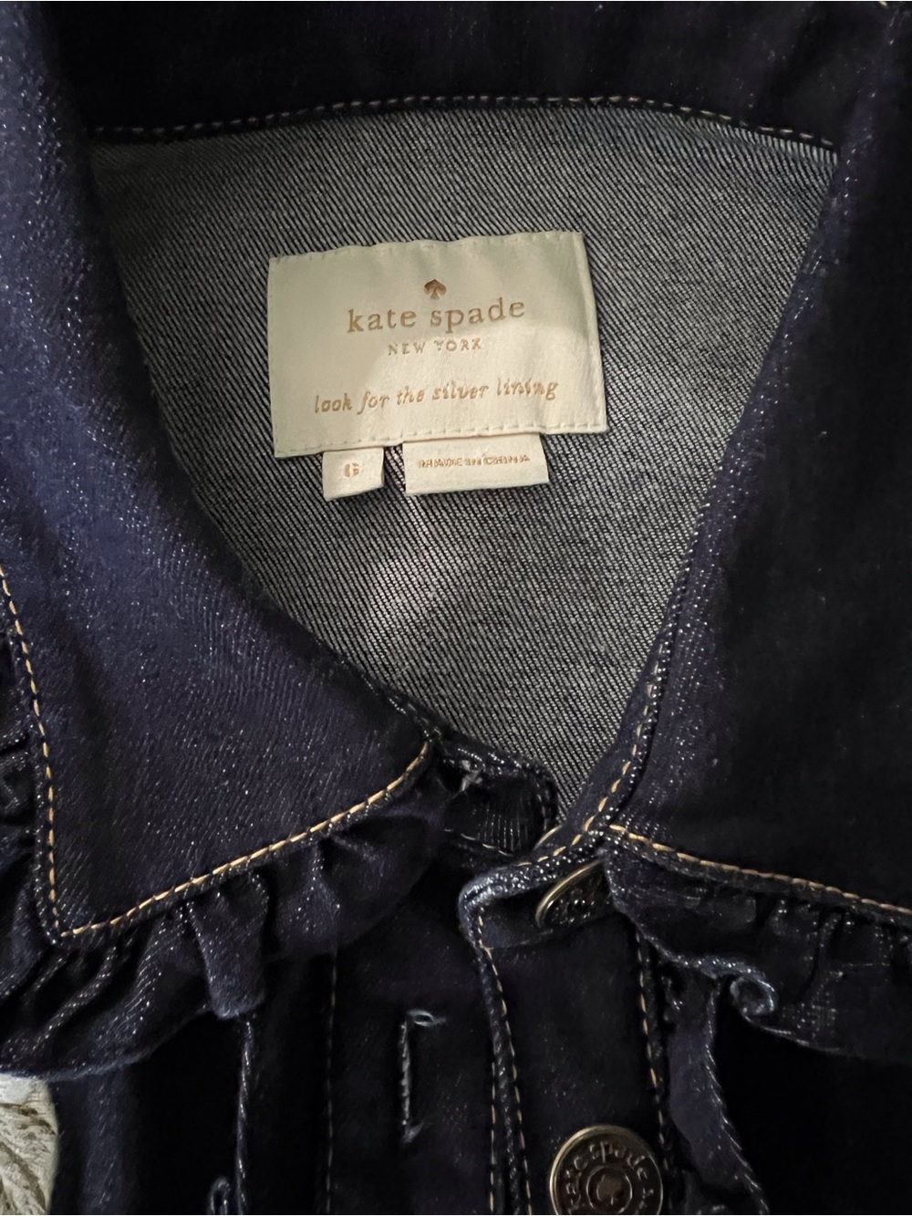 kate spade Navy Ruffle-Trim Denim Dress with Floral Embroidery - Picture 8 of 8